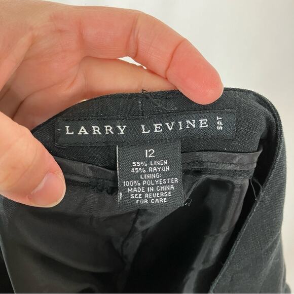 Larry Levine | Black Linen Blend Wide Leg Capri Pants 12 - Picture 3 of 4